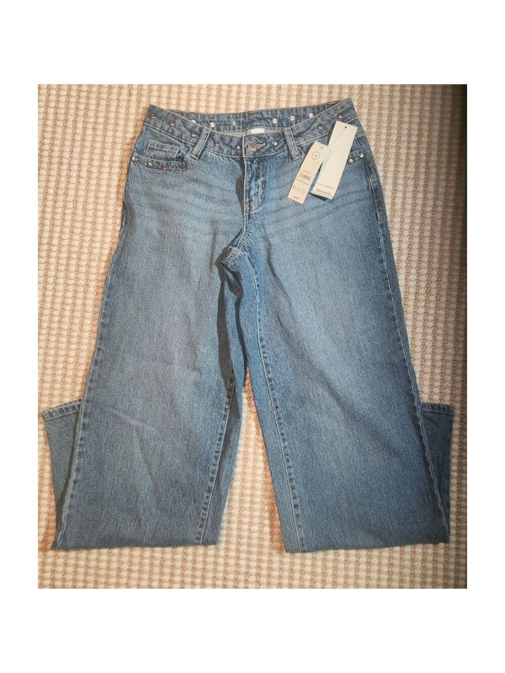 New Boundaries Relaxed Wide Leg Studded Waist Detail Lt Denim 00 Jeans